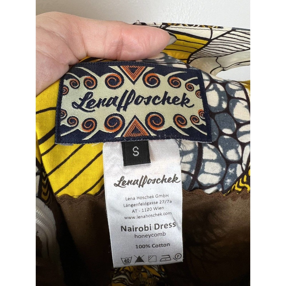Lena Hoschek Sleeveless Nairobi Dress S African Print Honeycomb Fit Flare Yellow - Picture 10 of 11